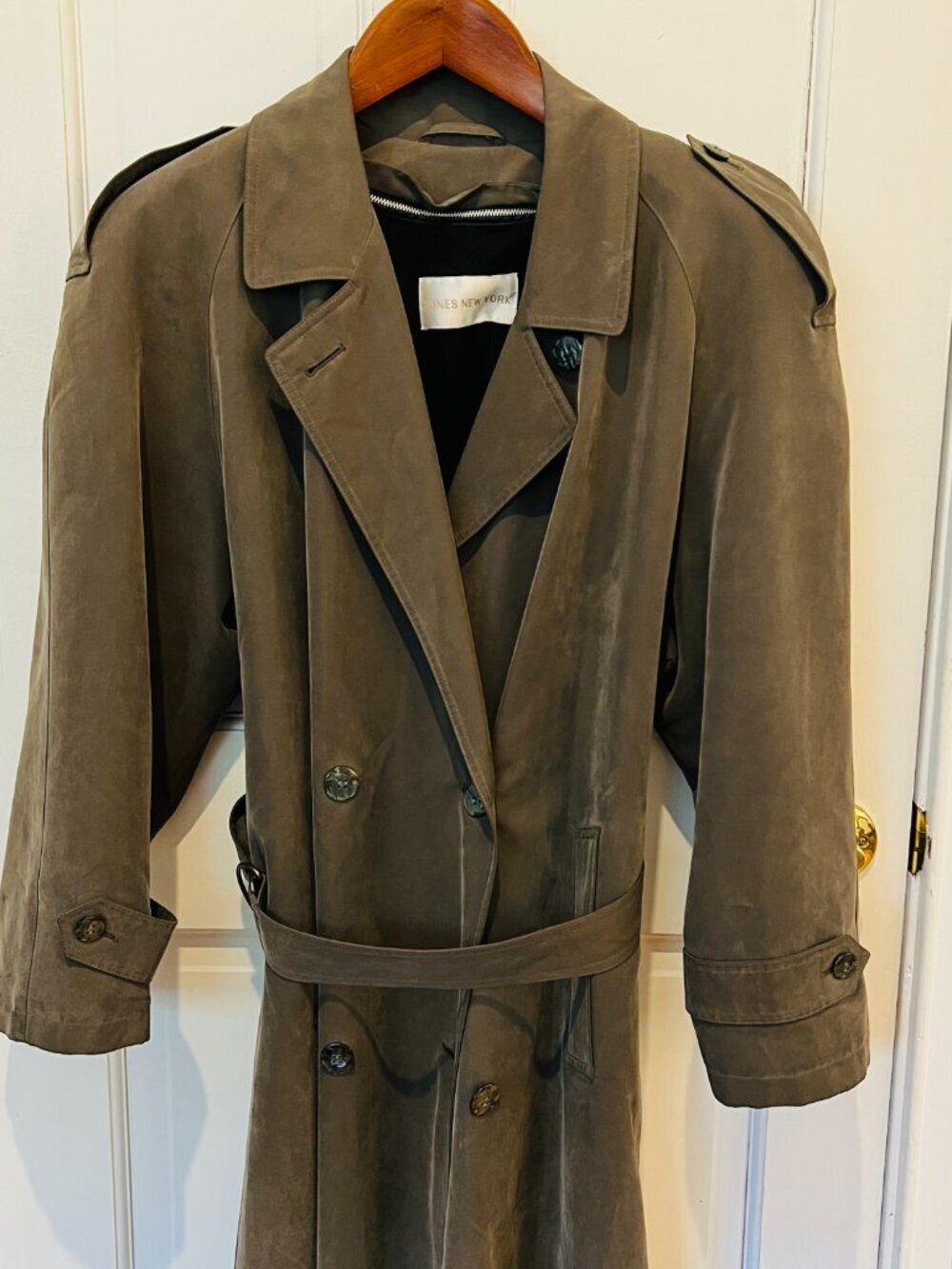 Jones New York Jacket Womens Double Breasted Button Up Trench Coat Size L / 12 P